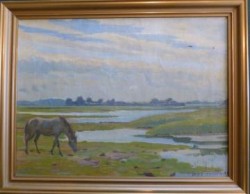 Græssende hest på Avedøre Holme - maleri af Johannes Hansen 1928