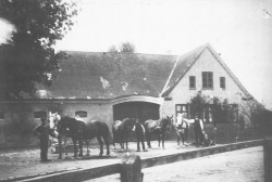 Heste og karle foran Nørregård, ca. 1900.