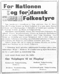 National samling i forbindelse med valget i 1943.
Annonce fra Hvidovre Avis.