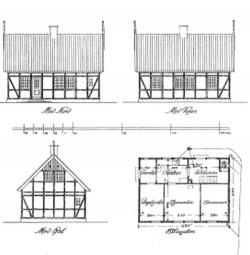 Byggetegning af kloakmesterens bolig med retiraden placeret inde i huset. Tegning: www.Weblager.dk