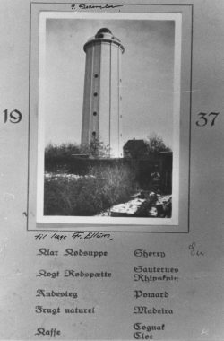 I december 1937 blev der holdt indvielsesfest for vandtårnet med Hvidovres spidser blandt de inviterede. Vi har menuen fra Læge Ellum, der deltog.