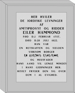 Ejler Hammonds gravsten der endnu står på Gråbrødre Kirkegård i Roskilde